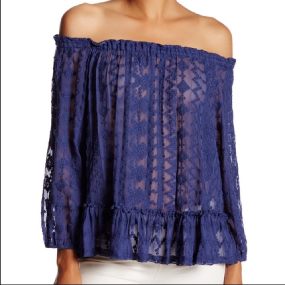 REBECCA TAYLOR purple silk off the shoulder blouse
